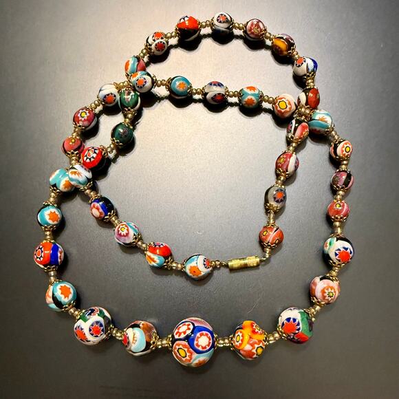 🎉HP!🎉Vintage Venetian Murano Glass Millefiori Beaded Necklace - Picture 2 of 7